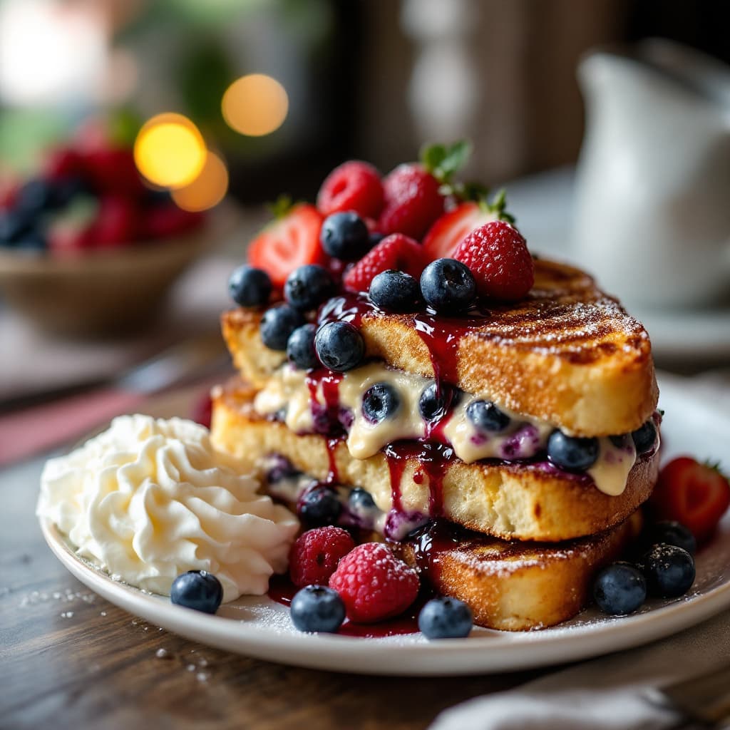 Berry Stuffed French Toast - Our signature breakfast dish with homemade blueberry cream